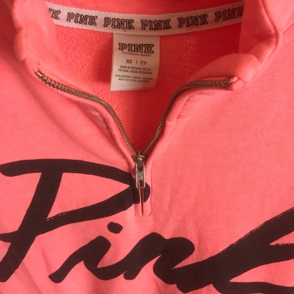 VS Pink: Pink Long Sleeve Quarter Zip Pullover, XS - Picture 3 of 4